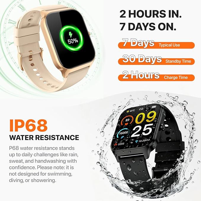 Smart Watch for Women Men,(Answer/Make Call) 1.83'' HD Fitness Activity Tracker Smartwatch for Android iPhone iOS Compatible,IP68 Waterproof Step Counter with Sleep Monitor (Modern, Gold, 1.83)