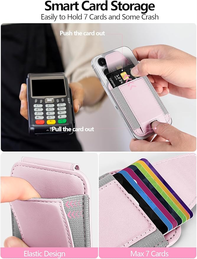 Miroddi for MagSafe Wallet with Privacy Flap, Strongest Magnetic Card Holder for iPhone 17, iPhone 16/15/14/13/12 Series, Detachable Leather Magnetic Phone Wallet, RFID Blocking, Fit 7 Cards, Pink