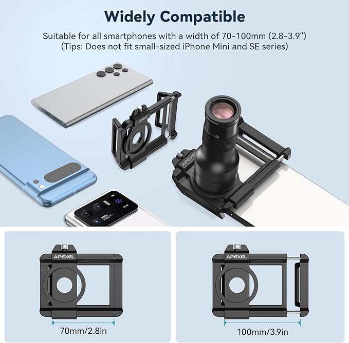 APEXEL 6X Telephoto Lens & 150mm Macro Lens, 2-in-1 Aluminum Phone Camera Lens Kit with Universal Clip. Phone Lens Attachment Fit for iPhone 16/15/14/13, Samsung, Android Phone and Most Smartphone
