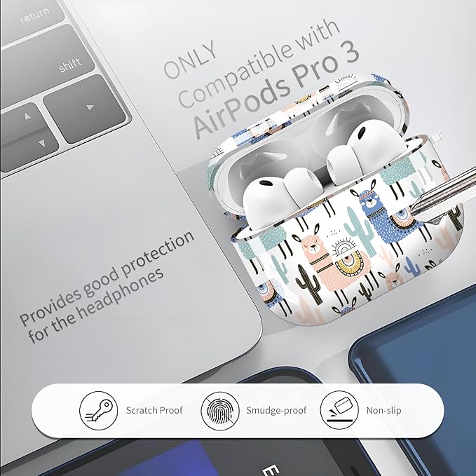 Compatible with AirPods Pro 3 Case 2025 for Women Girls – Cute Shockproof Protective Cover with Gold Round Buckle, Anti-Drop Soft Case for AirPod Pro 3rd Gen (Cute Llamas)