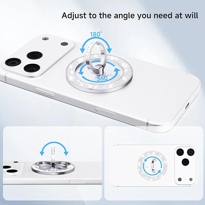 PZOZ Magnetic Phone Ring Holder Stand for Magsafe, Shiny Decorative Ring Clasp with 360° Rotation Finger Ring Kickstand, MagSafe Accessories for iPhone Android Magnetic Phone Case