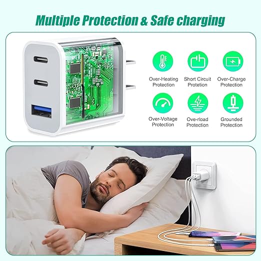 [3Pack]iPhone 17 16 15 Fast Charger Block 35W 3-Port Fast USB C Charger Block Multiport Double Port PD+QC Wall Plug Compatible with iPhone 17/17 Pro/16 ProMax/16 Plus/iPhone 15/15Pro/15 ProMax/14/13