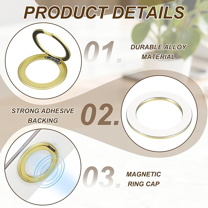 PATIKIL 2Pcs Phone Ring Holder, Metal 360 Rotation Magnetic Phone Grip Holder Stand with Adhesive Backing Smartphone Finger Grip Kickstand for Tablet Case Car Mount Accessory, Yellow