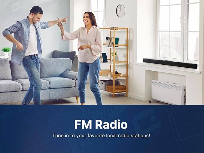 Emerson EHS-2000 32-Inch Bluetooth Soundbar, 2.0 Channel Home Theater Speaker System with Remote Control, USB/AUX Inputs, FM Radio, Compact, Wall Mountable Design