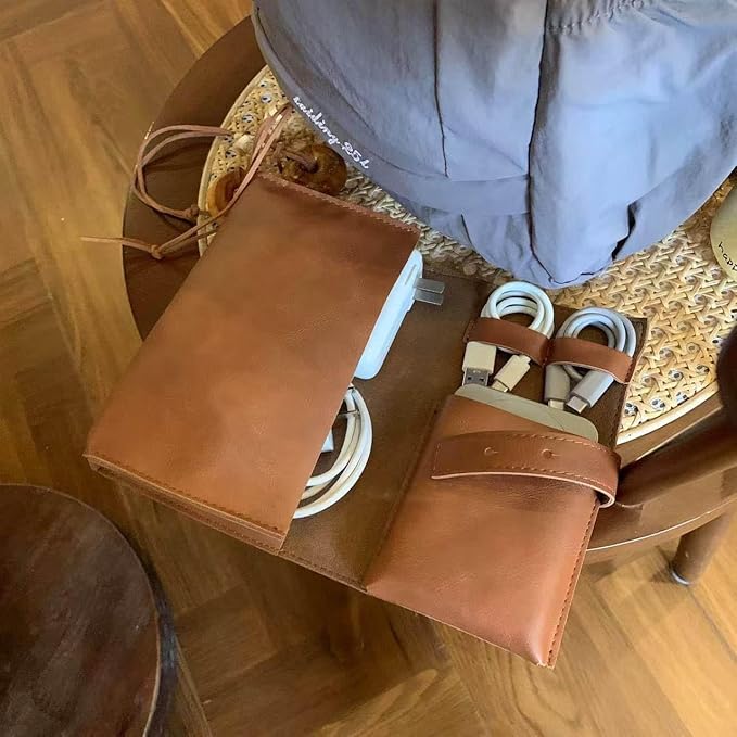 Vintage PU leather Electronic organizer travel case,cord organizer travel, Leather charger shortage for essentials mouse, adapter, cables (Dark coffee)