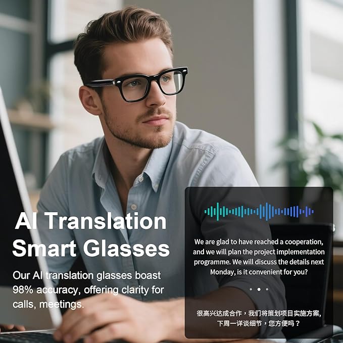 AI Smart Glasses, AI Glasses Powered by ChatGPT, Photochromic Lenses, Support 169 Languages, Real-Time Translation via APP, Bluetooth Glasses for Men & Women, Meeting Travel Trade (Pink)