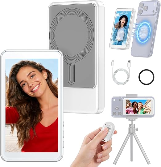 Selfie Monitor Screen for iPhone & Android - Magnetic Vlog Selfie Mirror for Phone Back Camera - Remote Control Screen Mirroring Rear Camera
