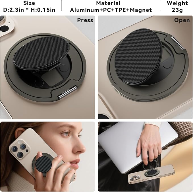 Magnetic Phone Ring Holder for MagSafe, Phone Grip, Compatible with iPhone 17 Pro Max 16 15 14 13 12 and Android, Ultra-Thin Phone Finger Ring Stand, Gunmetal