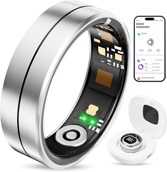 Smart Rings for Women Men - Fitness Health Tracker with Sleep Monitoring Heart Rate and Activity Tracking,Blood Oxygen Monitor IP68 Waterproof No Subscription Fee iOS Android Compatible(Silver9)
