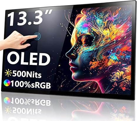 13.3-Inch OLED Portable Monitor Touchscreen, 1080P HDR 500-Nit Display