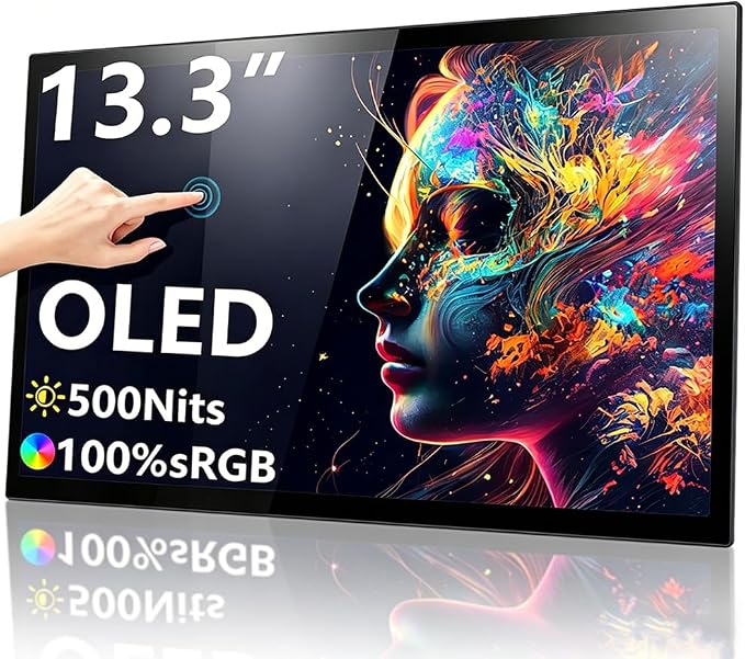 13.3-Inch OLED Portable Monitor Touchscreen, 1080P HDR 500-Nit Display