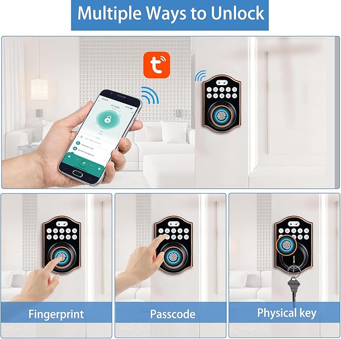 Fingerprint Smart Door Lock Keyless Entry, Keyless Entry Door Lock with Keypad, App Control, Auto Lock, Easy to Install, Smart Deadbolt for Home, Airbnb, Apartment (Antique Bronze)