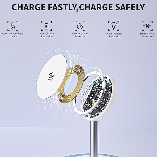 Magnetic Wireless Charging iPhone Stand,Qi2.2 Certified 25W Fast Mag-Safe Charging Stand Station Apple Magnet Wireless Charger with Plug for iPhone 17/17 Pro/Air/16/15/14/13/12 Series,AirPods Pro 3/4