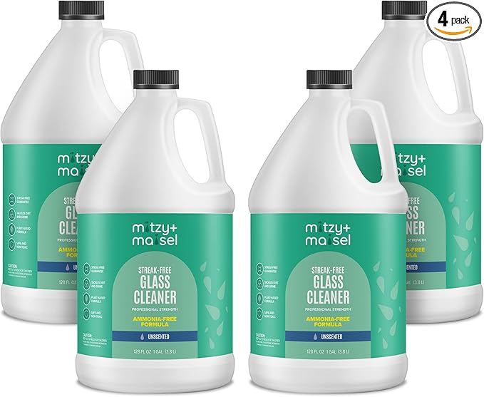 Ammonia Free Glass Cleaner - (4) Four Pack of 1 Gallon Jugs (4 Gallons Total) - Non-Toxic Streak-Free Interior Cleaning Spray for Windows, Stovetops, Stainless Steel & More