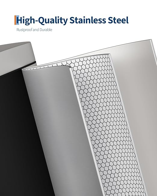 Stainless Steel Bathroom Trash Can with Lid, Slim Waterproof Garbage Can, Small Step-on Metal Trash Bin with Soft Close Lid, Inner Bucket & Rear Handle for Bathroom, Bedroom, Kitchen