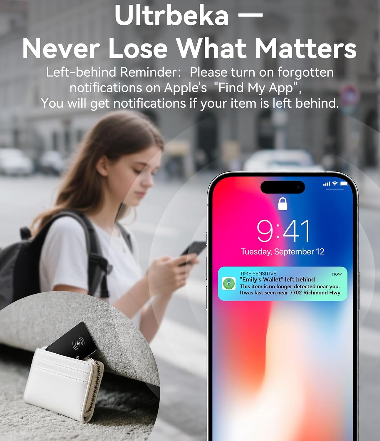 Ultra-Thin Wallet Tracker Card IP68 Waterproof Bluetooth Finder Apple Find My Compatible Wireless Charging iOS