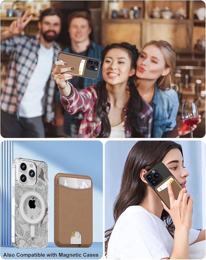 Miroddi for Magsafe Wallet, Magnetic Card Holder for iPhone 17/16/15/14/13/12 Series, Leather Magnet Phone Wallet Fit 4 Cards 3 Cash, Ultra-Thin, RFID Blocking, Brown