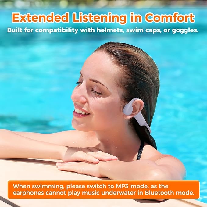 Swimming Headphones IP68 Waterproof, Open Ear Bone Conduction Underwater Headphones Bluetooth 5.4& MP3 with 32GB Memory Card, Soft/Skin/Lightweight Sound Swim Earbuds-SurfAudio(Purple