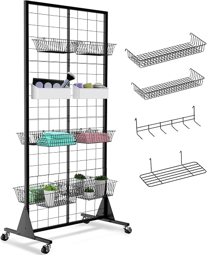 1-Pack Grid Wall Panels, 2' X 5.5' Ft Gridwall Panel Display Stand, Heavy Movable Floorstanding Detachable Gird Wall Panels,Suitable for Art Fairs(Lncludes 4-Pack Mesh Accessories)