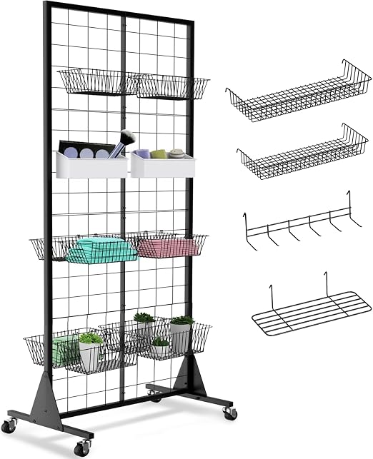 1-Pack Grid Wall Panels, 2' X 5.5' Ft Gridwall Panel Display Stand, Heavy Movable Floorstanding Detachable Gird Wall Panels,Suitable for Art Fairs(Lncludes 4-Pack Mesh Accessories)