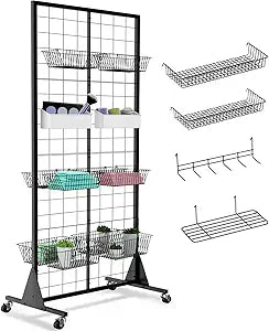 1-Pack Grid Wall Panels, 2' X 5.5' Ft Gridwall Panel Display Stand, Heavy Movable Floorstanding Detachable Gird Wall Panels,Suitable for Art Fairs(Lncludes 4-Pack Mesh Accessories)