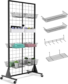 1-Pack Grid Wall Panels, 2' X 5.5' Ft Gridwall Panel Display Stand, Heavy Movable Floorstanding Detachable Gird Wall Panels,Suitable for Art Fairs(Lncludes 4-Pack Mesh Accessories)