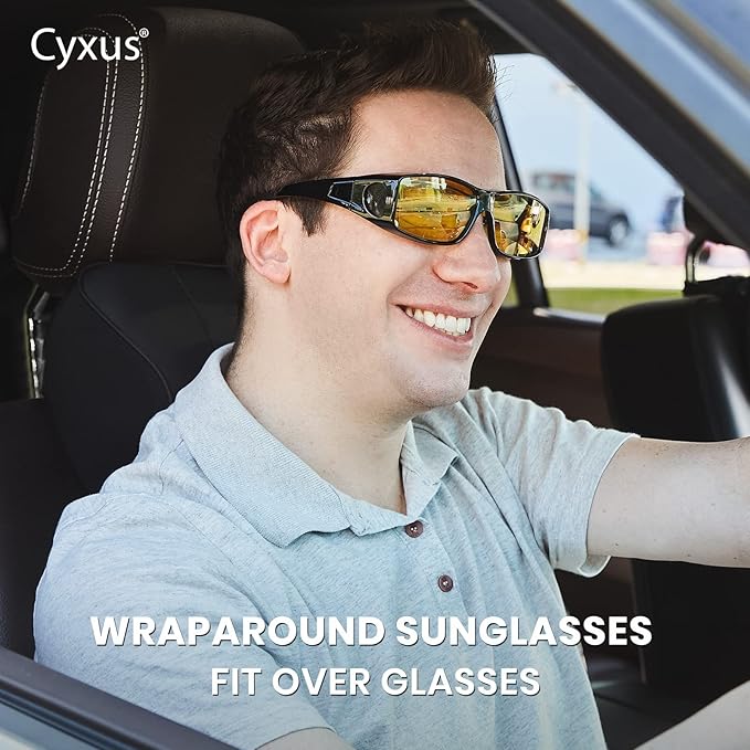 Cyxus Photochromic Day Night Vision Driving Glasses Men Women Fit Over Polarized Wrap-Around Eyeglasses 1304Hi
