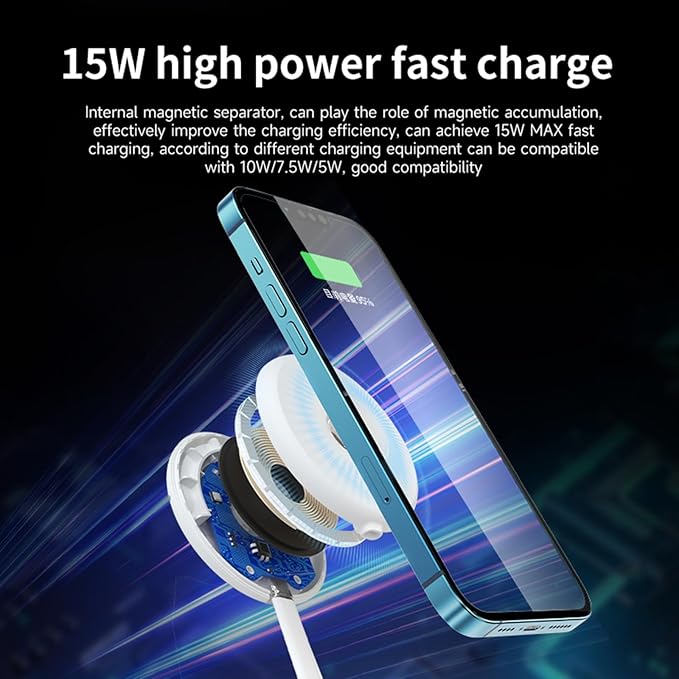 Qi2 Portable 15W Magnetic Charging Pad – Fast Wireless Charger for iPhone 16/15/14/13, AirPods, PD & QC Fast Charging, Includes USB-C Cable