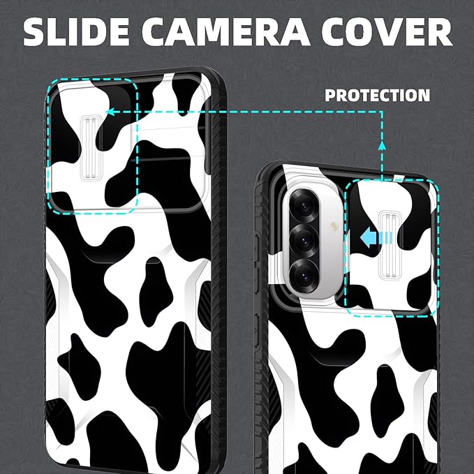 for Galaxy A36 5G/A56 5G Case Built in Slide Camera Lens Cover,Heavy Duty Shockproof Protection Dual Layer Case for Samsung Galaxy A36 5G/A56 5G 6.7" 2025,Cow Print
