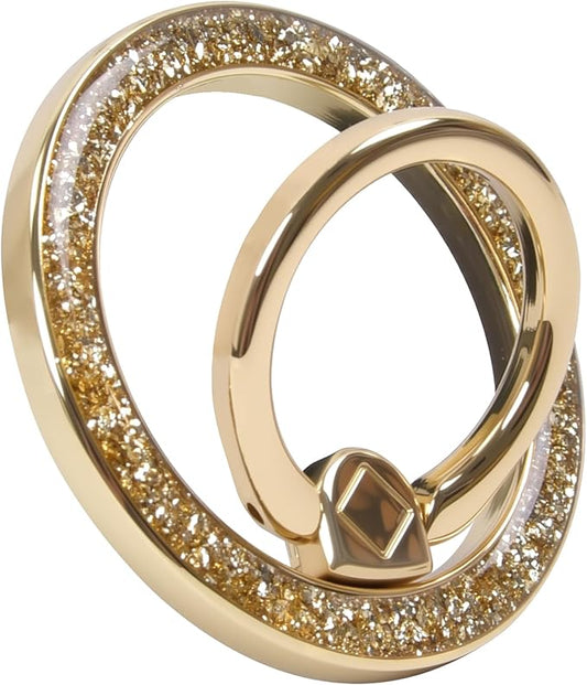 Magnetic Phone Ring for MagSafe Grip [Super Magnet] Gold Twinkle Design Ring Holder Stand, magsafe pop Socket, Mag Safe Accessory for iPhone 16/15/14/13 Pro Max Plus, Gold