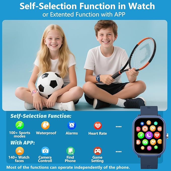 Kids Wach for Girls Boys 6-15 Year Old - Smart Watch for Kids 1.8" Fitness Tracker,No Phone needed,Pedometer Sleep Monitor Heart Rate Waterproof,Puzzle Game for Girls Boys Teens Birthday Gift (Blue)