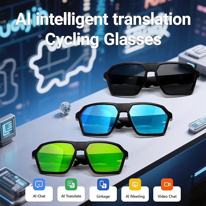 Bluetooth Audio Smart Sunglasses with Speakers, UV400 Protection Blue Light Blocking Glasses for Men Women