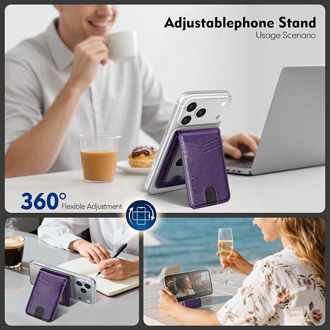 Compatible with Magsafe Case with Card Holder for Men Women Magnetic Ultra-Thin Wallet Bracket Adjustable Bracket for iPhone 17/16/15/14/13/12 Pro/Pro Max/PlusSeries,Purple