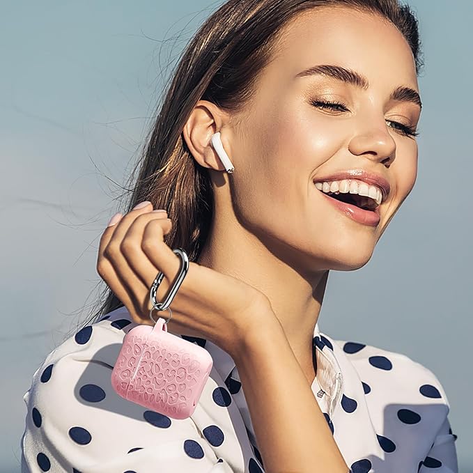 for Airpods Case 2nd&1st Cover,Soft Silicone Leopard Compatible with Apple AirPods 2nd/1st Generation Charging with Keychain,Shockproof for AirPod Case,Front LED Visible,Lightpink