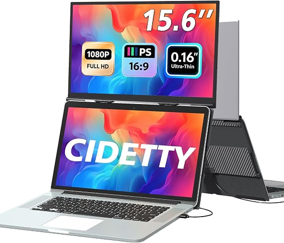Laptop Screen Extender Monitor Portable, 15.6“ FHD 1080P Eye Care & Neck-Friendly Travel Monitor for Laptop， Vertical Screen Extender Plug & Play for Windows/Mac/Android/Gaming, fits 13-17" Laptops