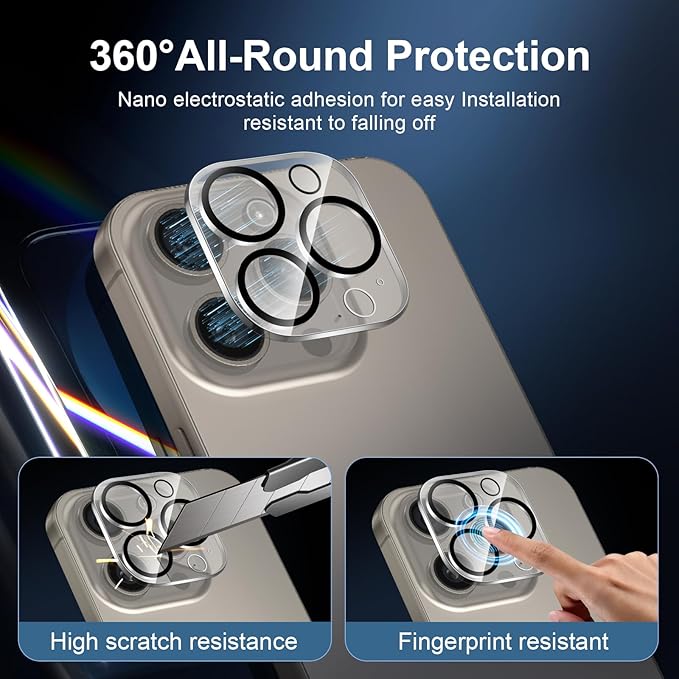 NEW'C 3x for iPhone 16 Pro Max Screen Protector (6.9 inches)+ 3x Camera Lens Protector, Sensor Protection, Case Friendly Tempered Glass Film + Dust Plug- Easy installation tool include
