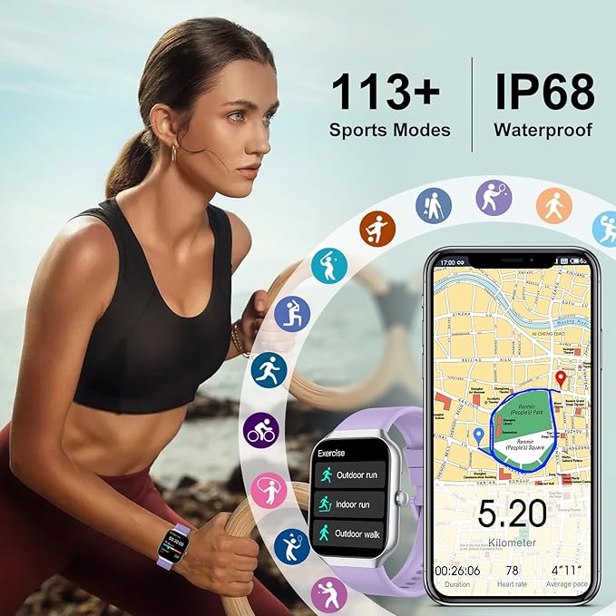 Smart Watch (Answer/Make Calls), 1.96" HD Screen SmartWatch for Men Women 113+ Sport Modes, Fitness Activity Tracker Heart Rate/Sleep Monitor/Pedometer, IP68 Waterproof, Smart Watches for Android iOS