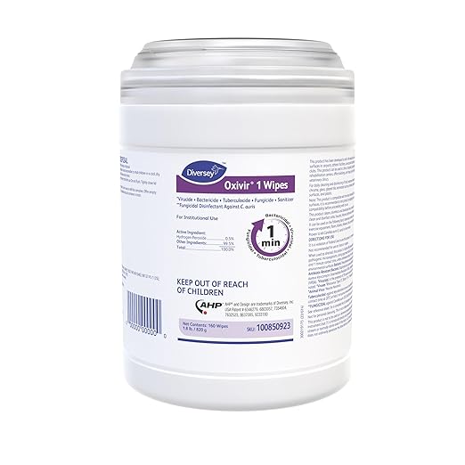 Oxivir Diversey 1 100850923 Disinfectant Cleaning Wipes, Pre-Moistened with Accelerated Hydrogen Peroxide AHP, Unscented, 160 Standard 6x7-Inch Wipes, 1-Canister (Pack of 12)