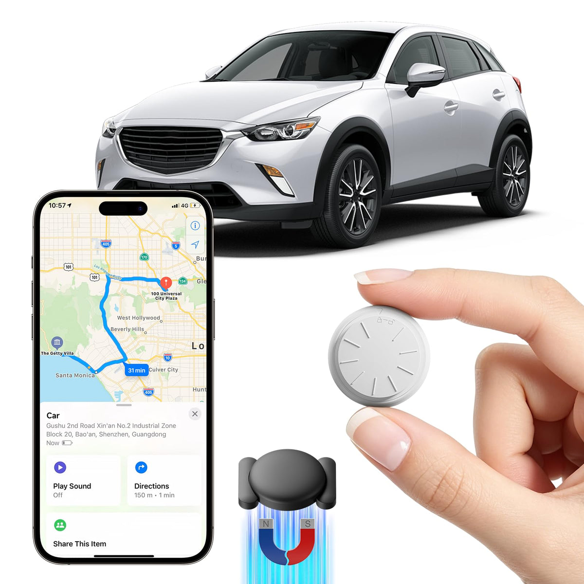 GPS Tracker for Vehicles, No Monthly Fee GPS Tracker, Tracker Device for Vehicles, Real-Time Car Tracker Work with Find My (iOS Only), Mini Magnetic Car Tracker Device Hidden with Magnetic Case