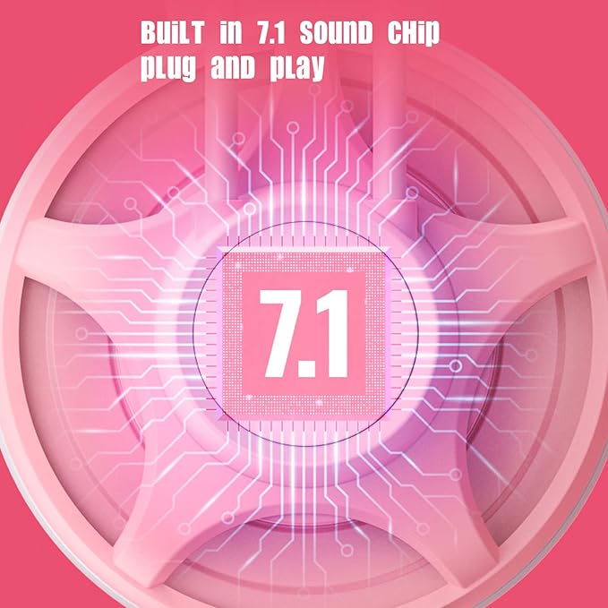 Cute Pink Cat Ears Gaming Headset for, 7.1 Surround Headband Wired Gaming Headset Bass Surround and Noise Cancelling with Mic for Laptop PC Smartphones (Grey and Pink)