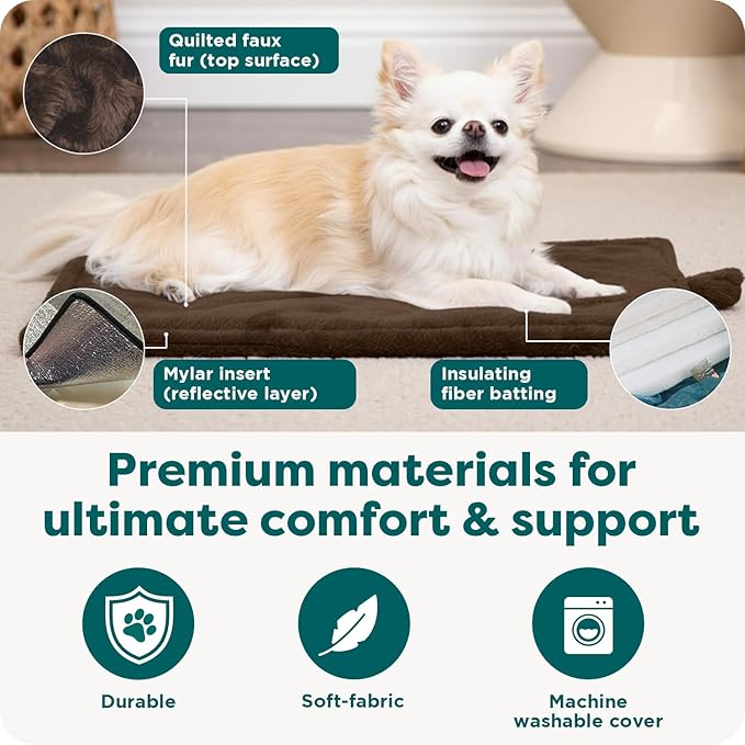 FurHaven ThermaNAP Self Warming Cat Mat/Dog Bed for Crates with Self-Warming Technology for Cozy Rest, Fully Machine Washable, Small, Plush Faux Fur, Espresso