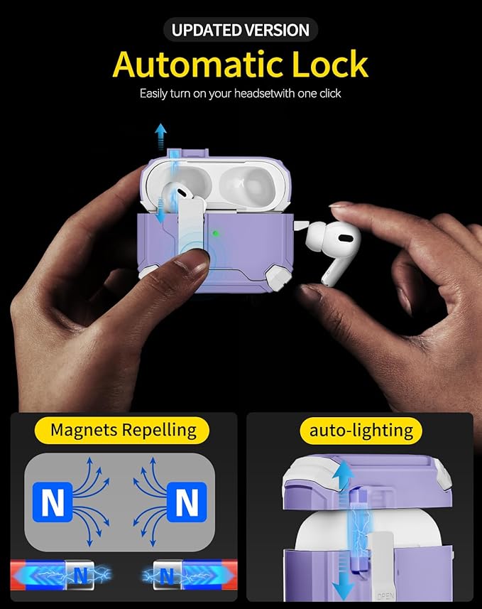 Compatible with AirPods Pro 2nd/1st Case,Magnetic Automatic Lock with Phone Stand & Cleaning Kit,Compatible with Magsafe Cover -s-Purple