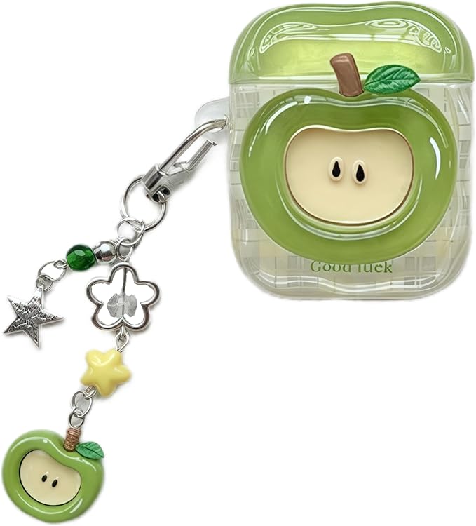 SGVAHY for AirPods Pro Case with Keychain Cute 3D Green Apple Pattern Design Soft Silicone Cover for Women Girls Anti-Fall Shockproof Protective Case for AirPods Pro 2nd 1st Generation