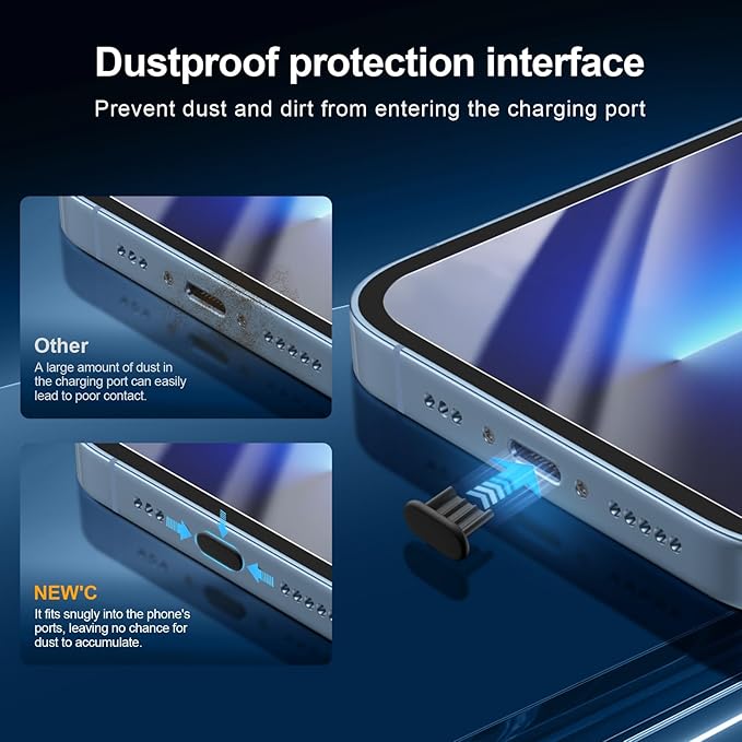 NEW'C 3x for iPhone 13 Pro Screen Protector (6.1 inches)+ 3x Camera Lens Protector, Sensor Protection + Dust Plug - Case Friendly Tempered Glass Film, Ultra Resistant