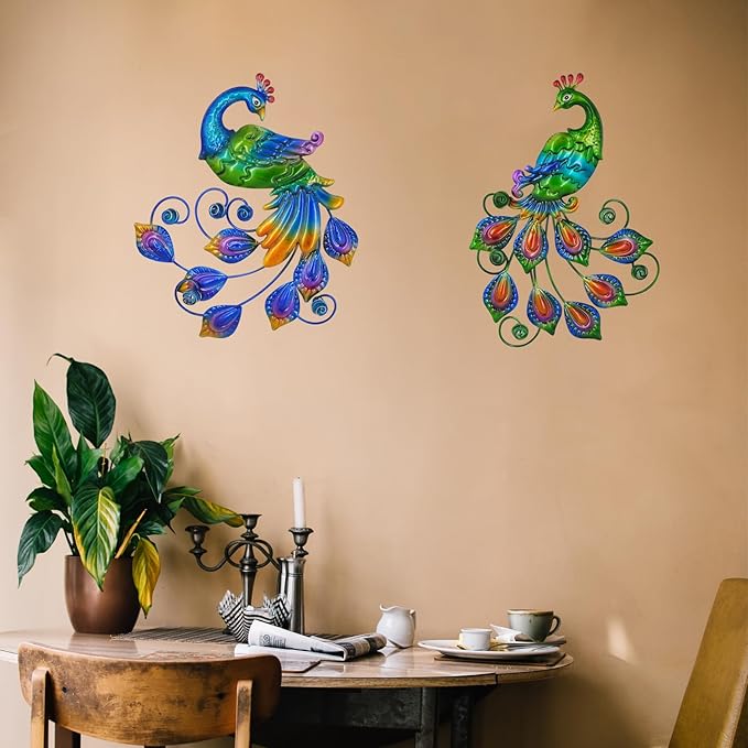 Yonivexis Metal Peacock Wall Art Decor Outdoor Hanging Decor Outdoor Sculpture 3D Metal Handmade Bird Wall Art Living Room Patio Garden Balcony Fence Decorations, Style2