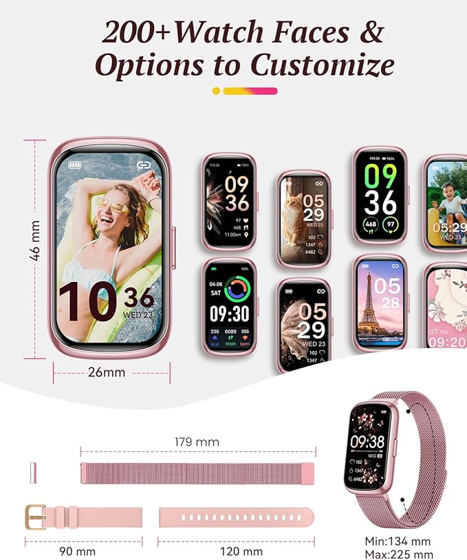 RUXINGX Fitness Tracker for Women Men Smart Watch: Smart Watch for Women 24H Heart Rate Monitor Blood Oxygen Sleep Step Calorie Tracking 5ATM Waterproof Pink