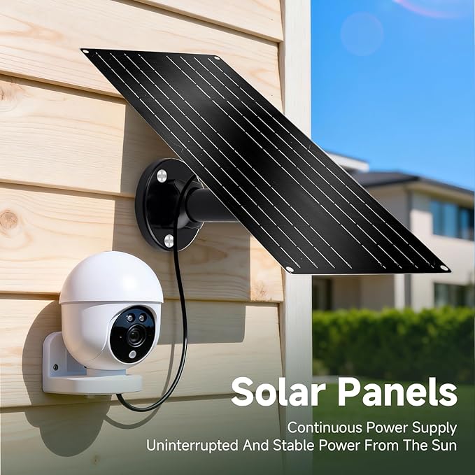 12W Solar Panel for Security Camera, 5V USB-C Solar Charger with Micro USB & Barrel Adapters, Outdoor Weatherproof for Continuous Home and Property Monitoring (1)