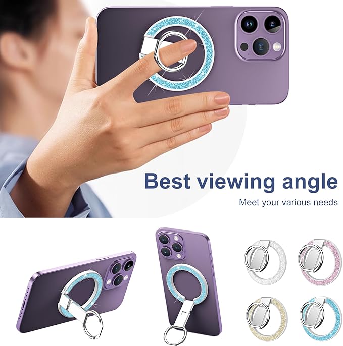 Tensho Cell Phone Ring Holder for MagSafe,360 Degree Rotation Magnetic Phone Grip with Adjustable Kickstand Finger,Strong Metal Mag Safe Finger Stand Compatible with Magsafe iPhone 15/14/13/12 Series.