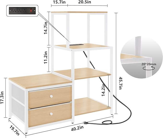 Mini Fridge Stand with Storage, Microwave and mini Fridge Stand with Power Outlet, Coffee Bar,Kitchen Baker,for Dorm,Office(Oak)