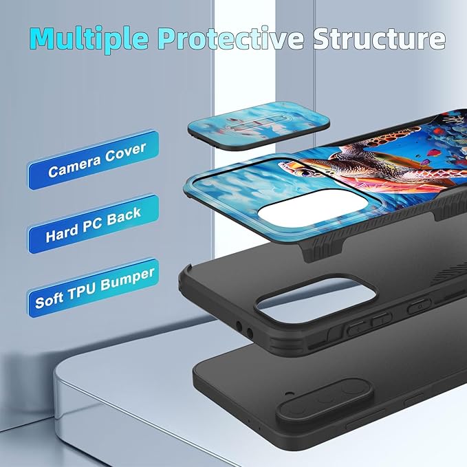 for Galaxy A36 5G/A56 5G Case Built in Slide Camera Lens Cover,Heavy Duty Shockproof Protection Dual Layer Case for Samsung Galaxy A36 5G/A56 5G 6.7" 2025,Sea Turtle Swimming Underwater
